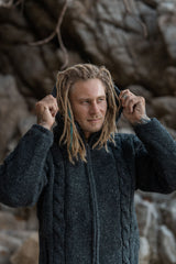 Wool Jacket - Cable Knit Aran - Charcoal