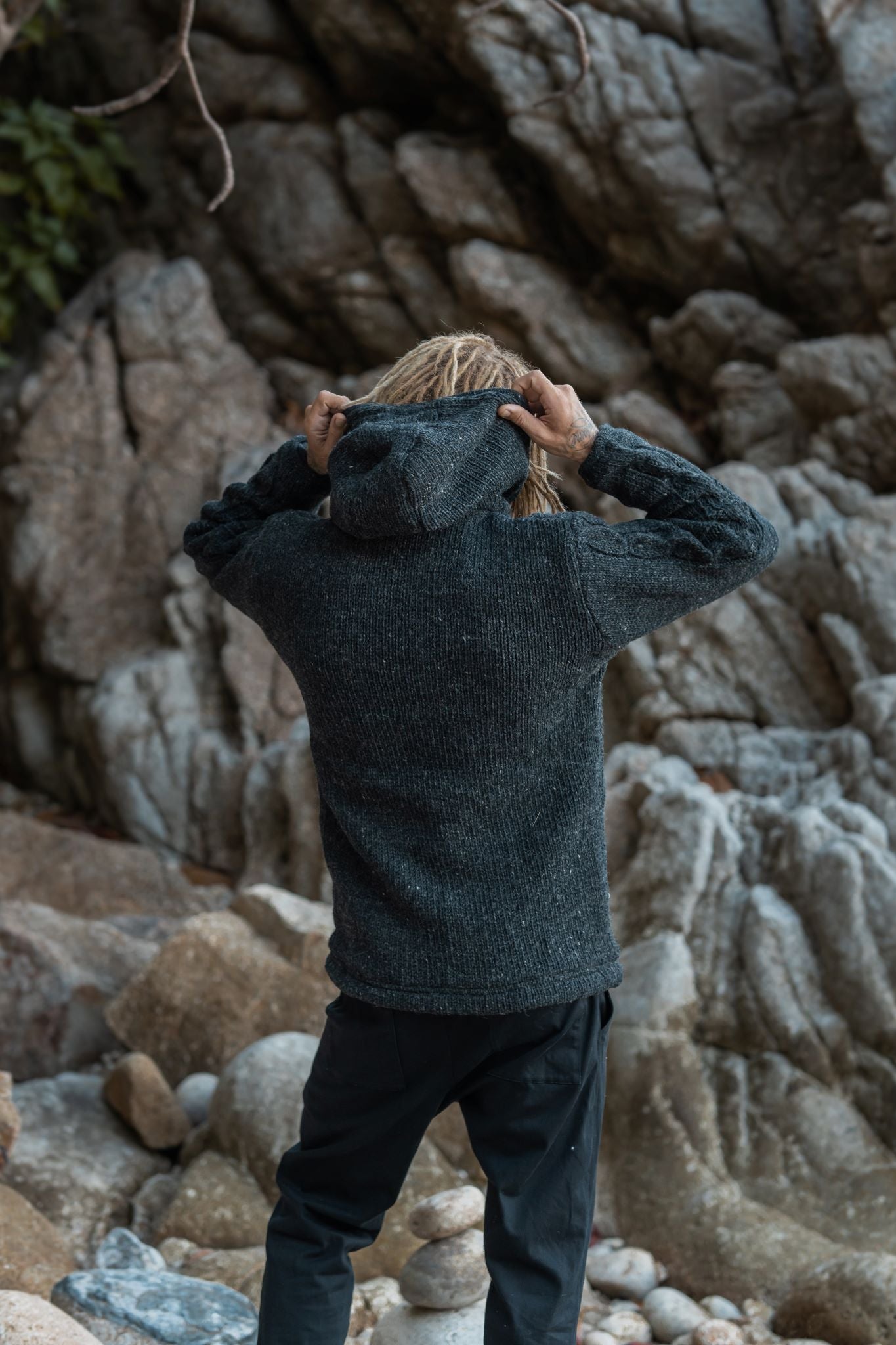 Wool Jacket - Cable Knit Aran - Charcoal