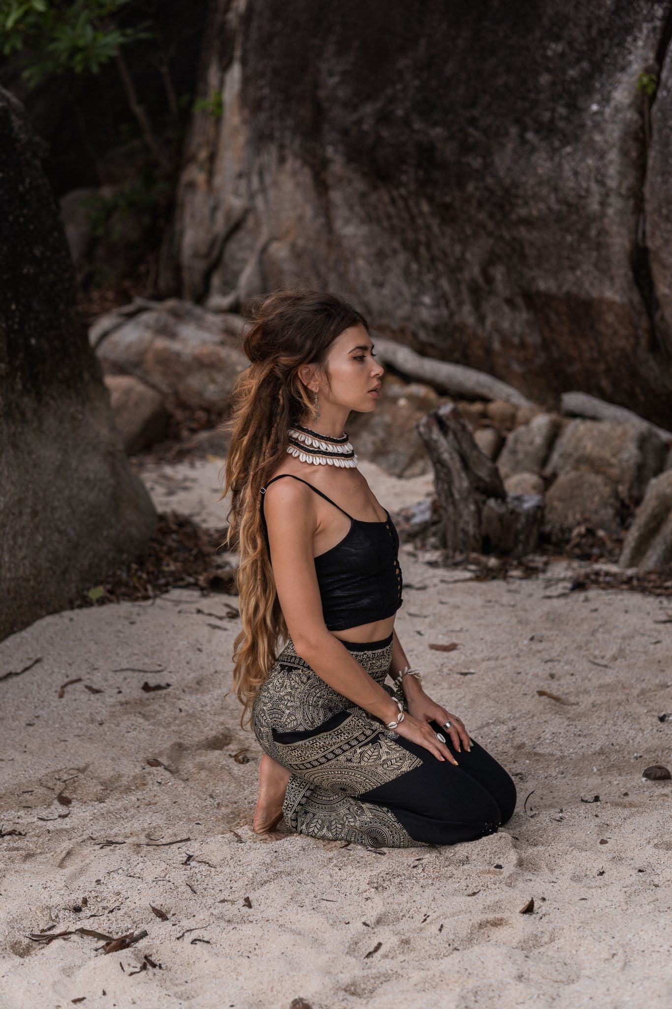 High Crotch Harem Pants - Plain Mandala - Black