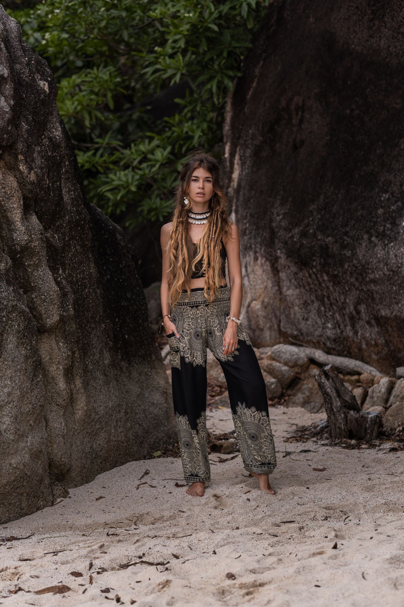 High Crotch Harem Pants - Plain Mandala - Black