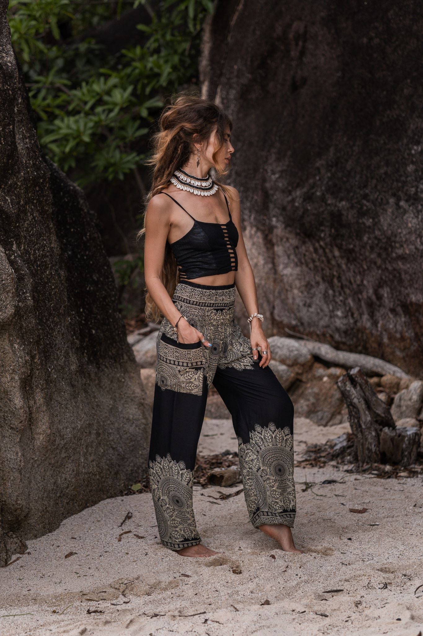 High Crotch Harem Pants - Plain Mandala - Black