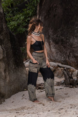 High Crotch Harem Pants - Plain Mandala - Black