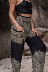 High Crotch Harem Pants - Plain Mandala - Black
