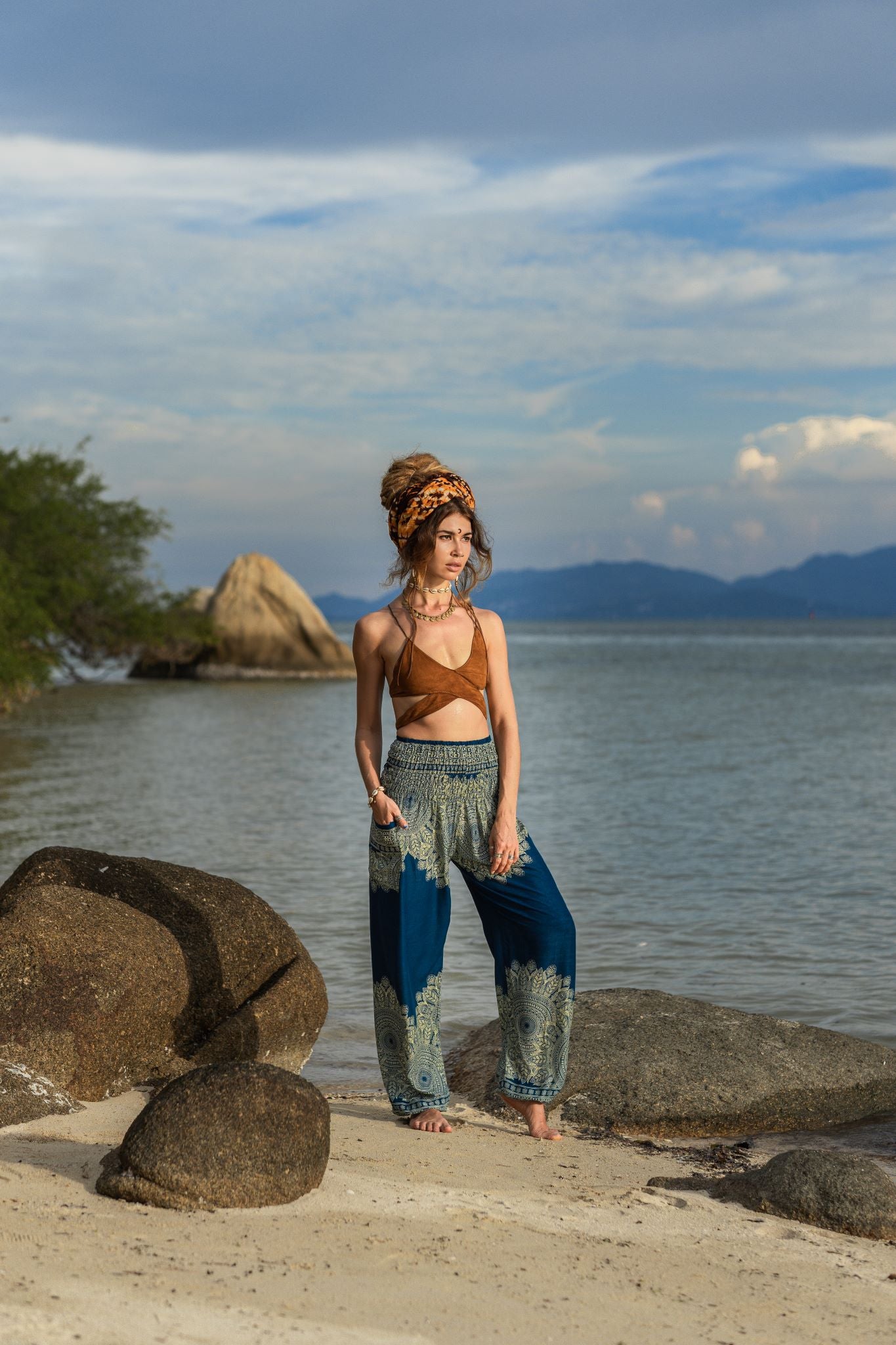 High Crotch Harem Pants - Plain Mandala - Teal