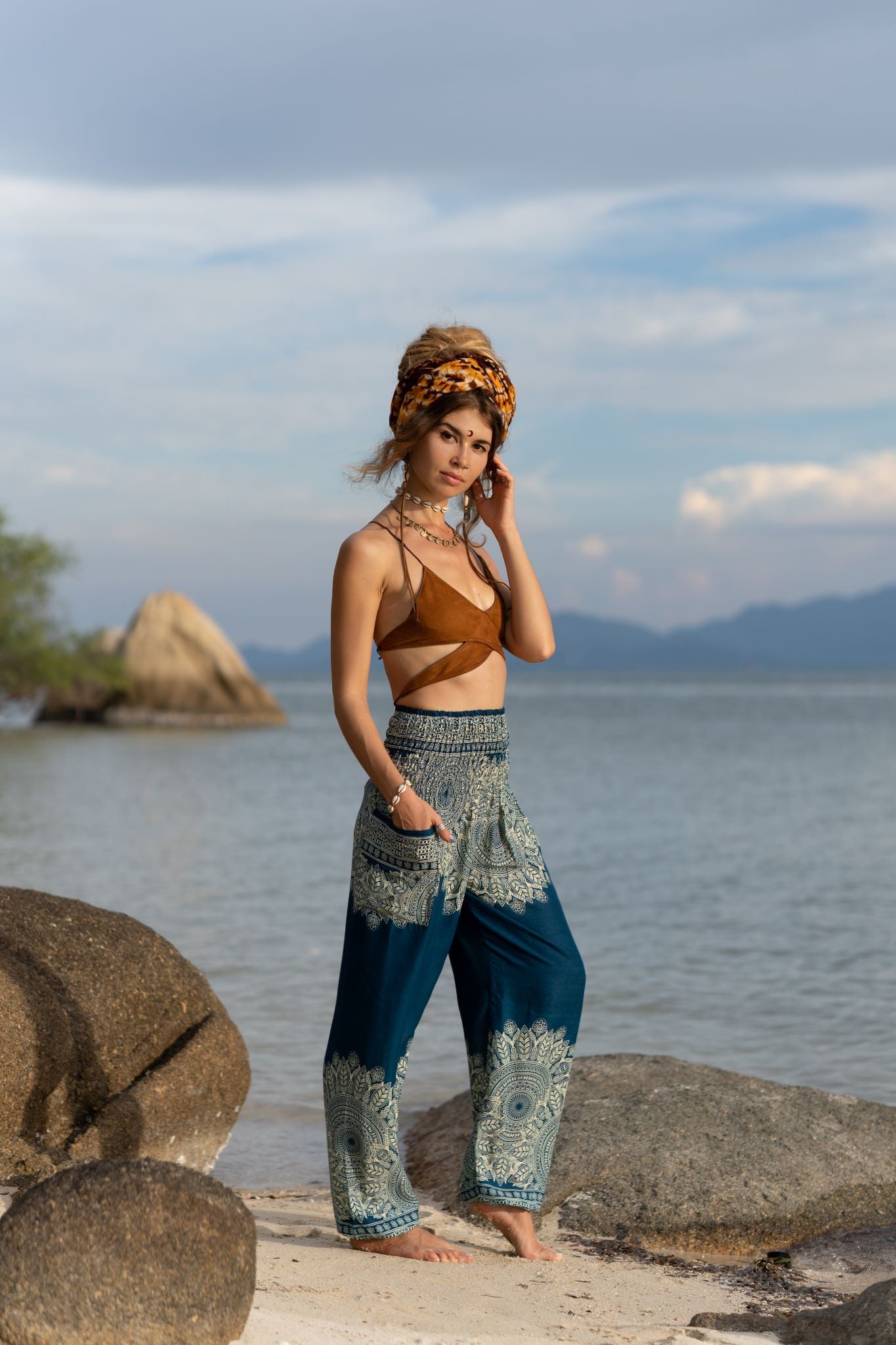 High Crotch Harem Pants - Plain Mandala - Teal