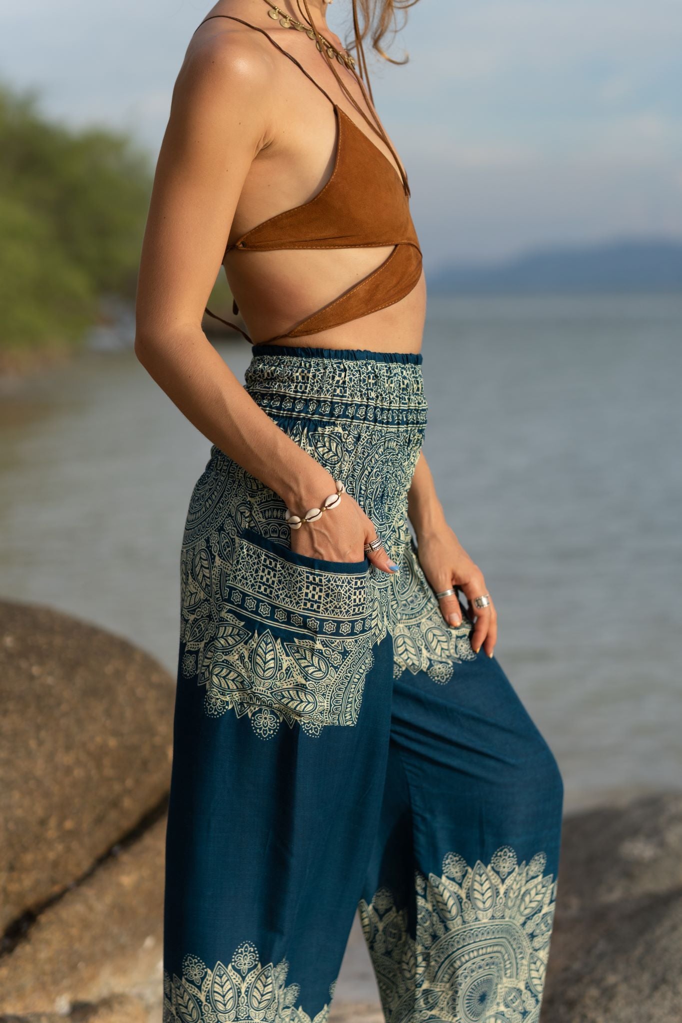 High Crotch Harem Pants - Plain Mandala - Teal