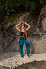 High Crotch Harem Pants - Striped Blue/Black