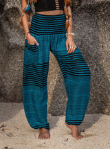 High Crotch Harem Pants - Striped Blue/Black