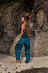 High Crotch Harem Pants - Striped Blue/Black